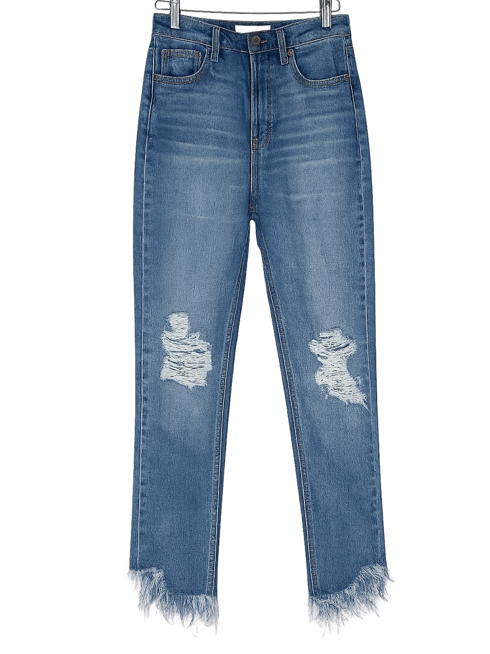 HIDDEN Women’s High Rise Distressed Straight Leg Raw Hem Jeans Size 25